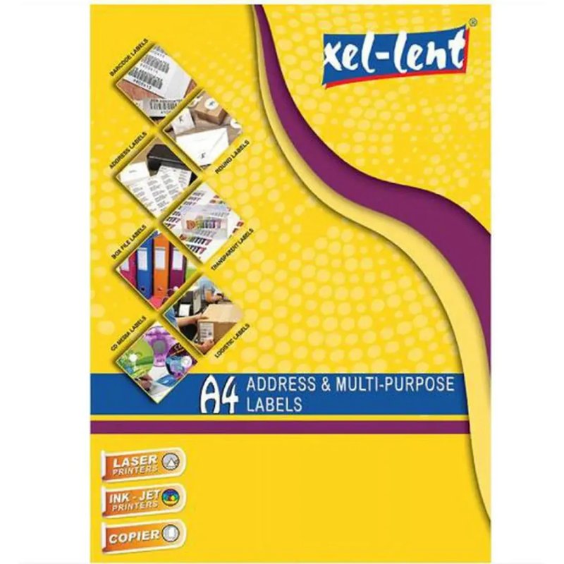 XEL-LENT A4 Multi-Purpose Labels 105mm x 99mm - 6 Labels Per Sheet (A4-00-105x99) - Gold Star Computer Kuwait