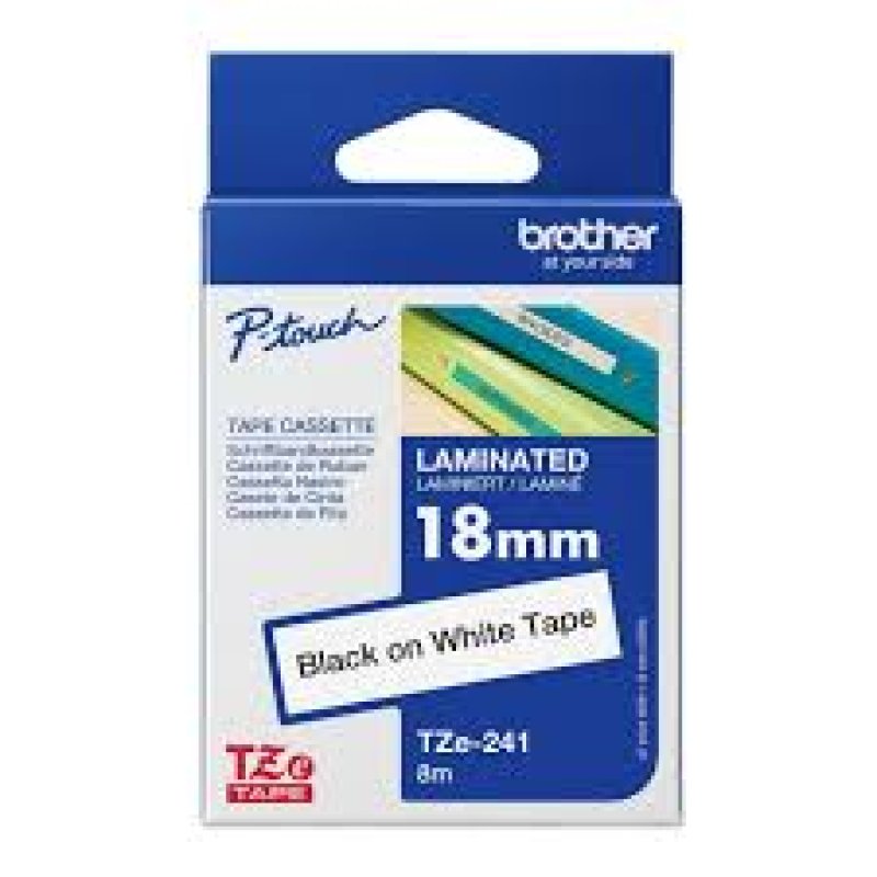 Brother Tape Cassette Laminated 18mm x 8m Black on WHITE Tape TZe 241 - Brother P-Touch | Gold Star Kuwait - Gold Star Computer Kuwait