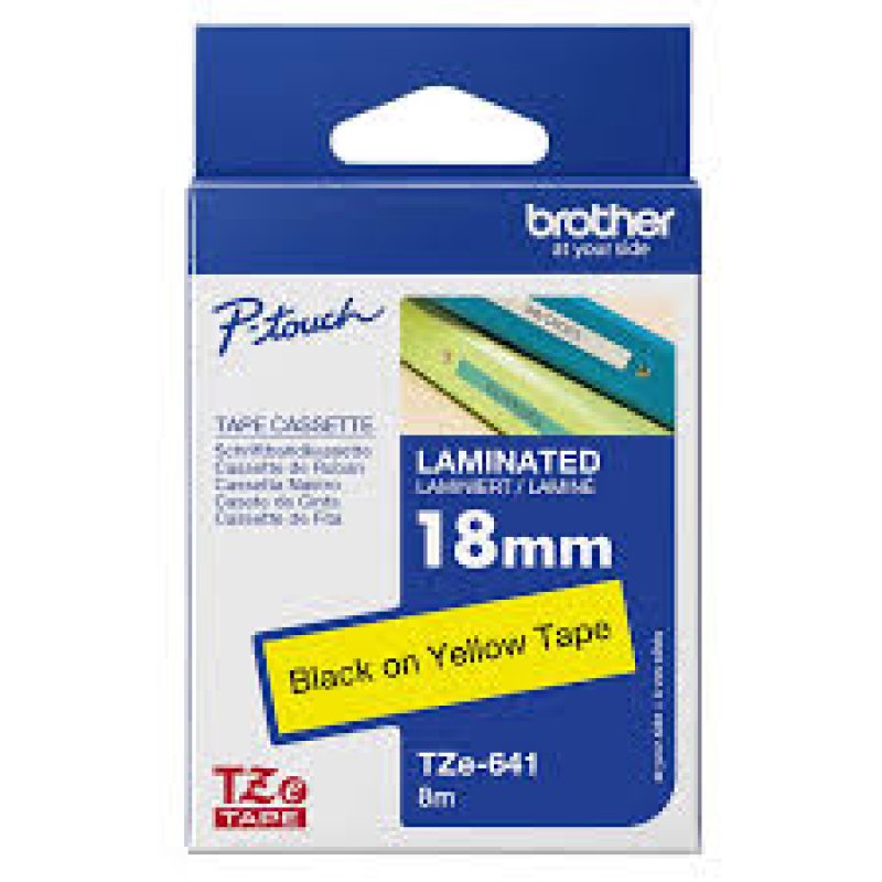Brother Tape Laminated 18mm x 8m Black on YELLOW Tape TZe-641 - Brother P-Touch | Gold Star Kuwait - Gold Star Computer Kuwait
