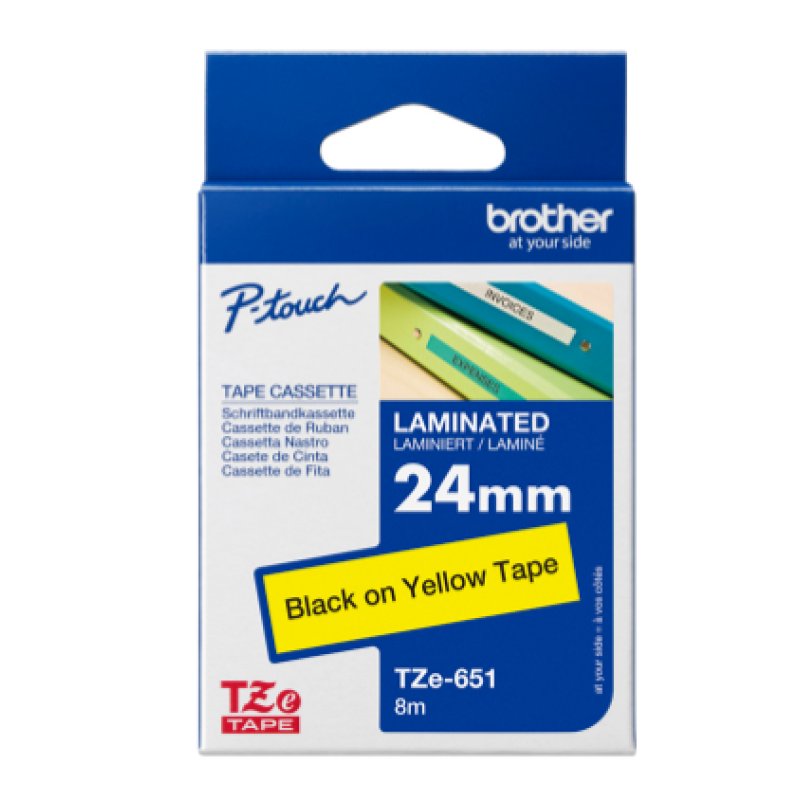 Brother P-Touch Brother TZe-651 Laminated Tape – 24mm x 8m (Black on Yellow) (4977766686747) - Gold Star Computer Kuwait