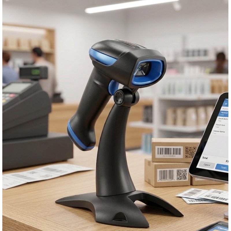 Crewnix 2D Barcode Scanner USB with Stand-Black | Gold Star Kuwait - Gold Star Computer Kuwait