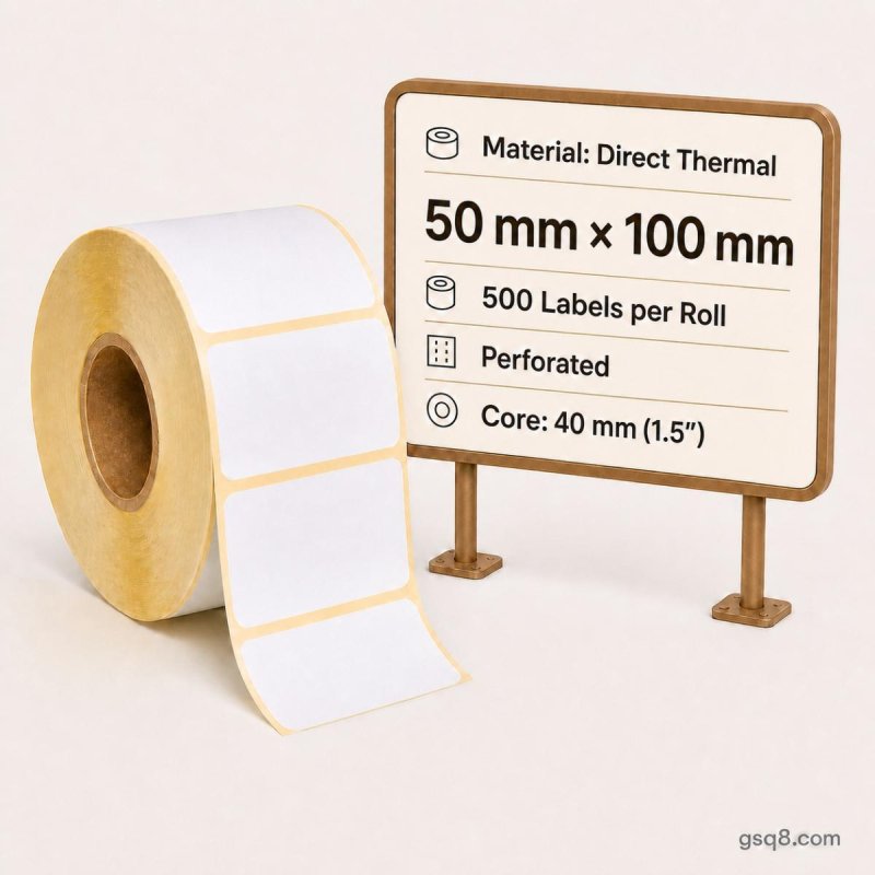 Direct Thermal labels 50mm x 100mm - Perforated - Gold Star Computer Kuwait
