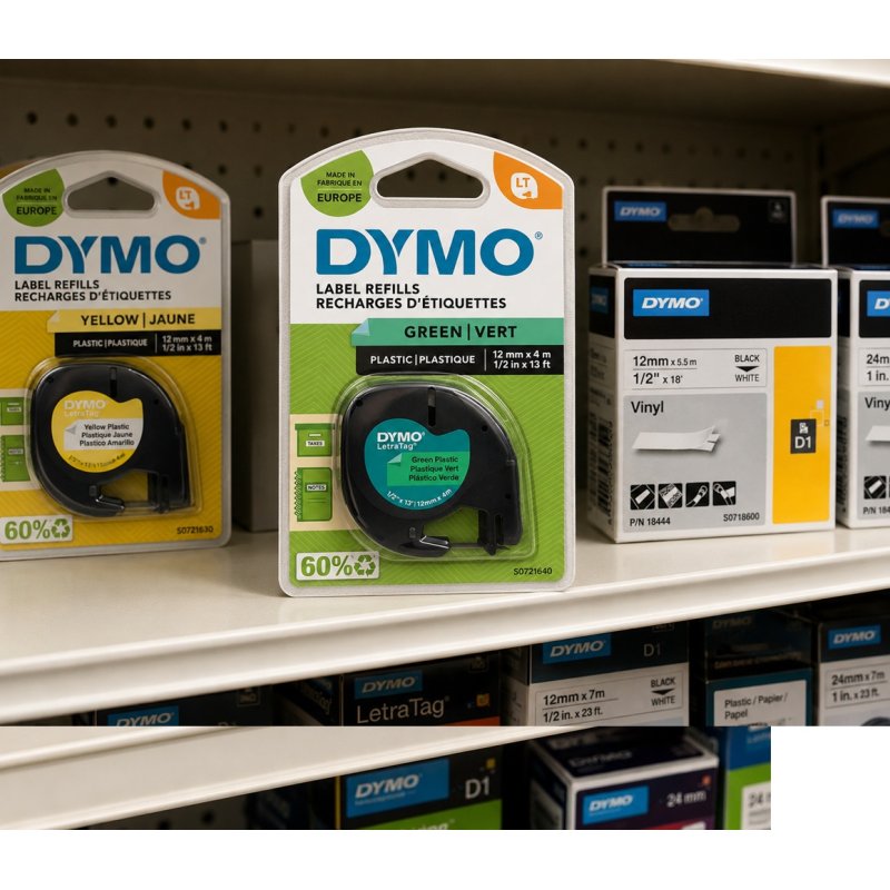 DYMO LT Green Plastic Label Refills 12mm x 4m 1/2in x 13 ft - DYMO | Gold Star Kuwait - Gold Star Computer Kuwait