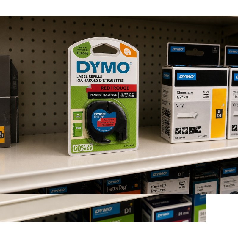 DYMO LT RED Plastic Labels12mm x 4m 1/2inc x 13 ft - DYMO | Gold Star Kuwait - Gold Star Computer Kuwait