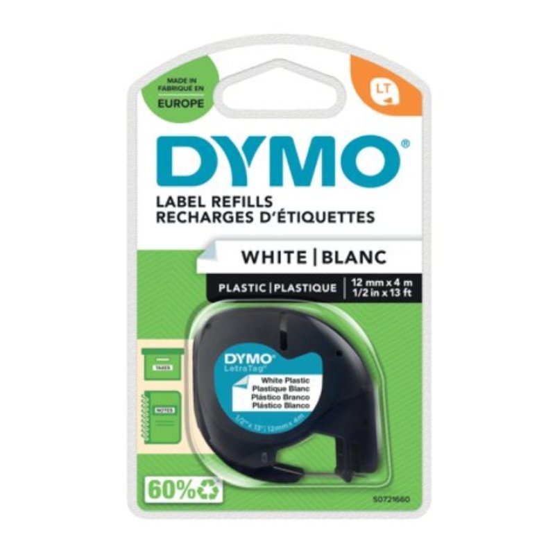 DYMO DYMO LT White Plastic Label Refills 12mm x 4m 1/2in x 13 ft (5411313912211) - Gold Star Computer Kuwait
