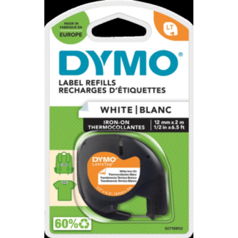 DYMO LT White Iron On Thermocollantes Blanc 12mm x 4m 1/2in x 13 ft - DYMO | Gold Star Kuwait - Gold Star Computer Kuwait