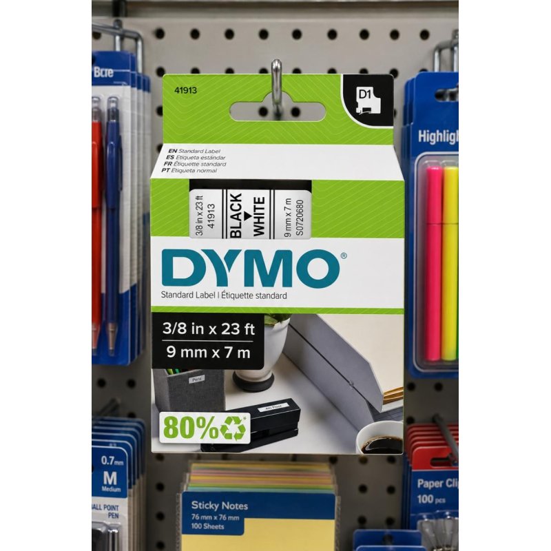 DYMO Standard Label Etiquette Black to White 9mm x 7m 3/8in 23ft - DYMO | Gold Star Kuwait - Gold Star Computer Kuwait