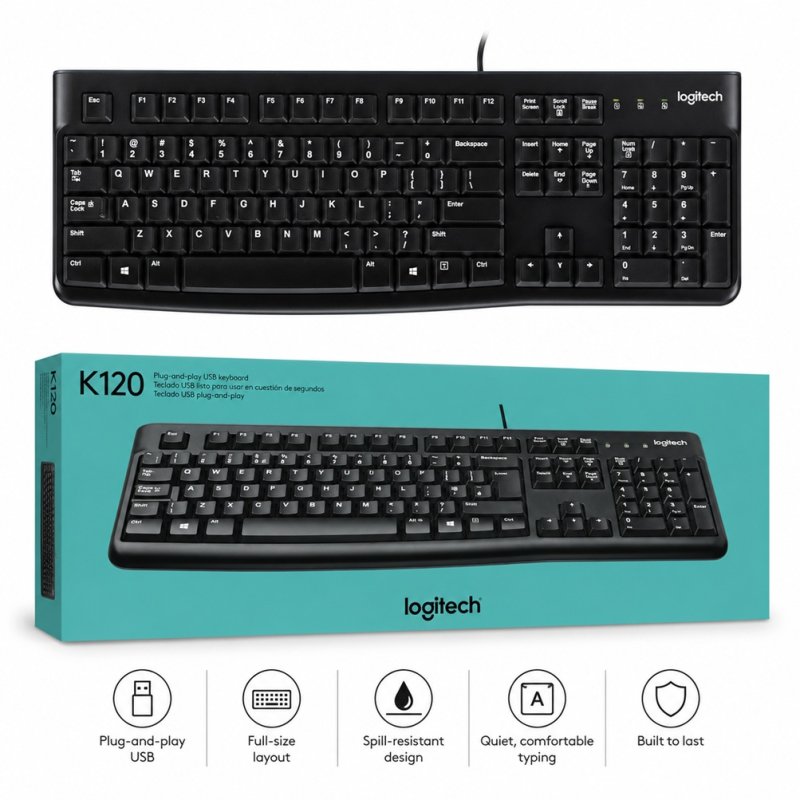 Logitech K120 Desktop USB Wired Keyboard – English Arabic - Logitech | Gold Star Kuwait - Gold Star Computer Kuwait