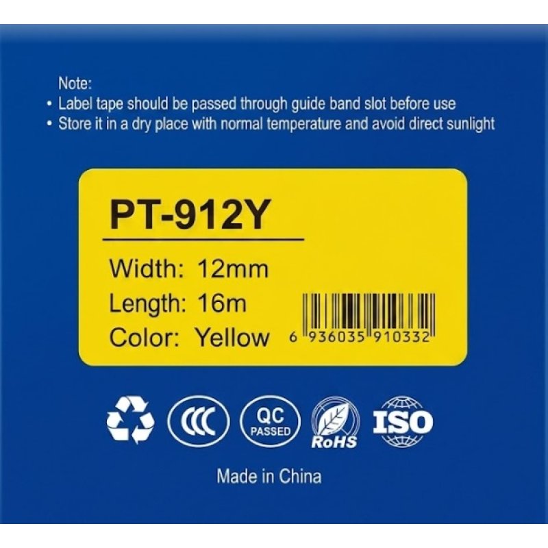 Puty PT-912Y Tape Cassette (Yellow, 12mm) | Gold Star Kuwait - Gold Star Computer Kuwait