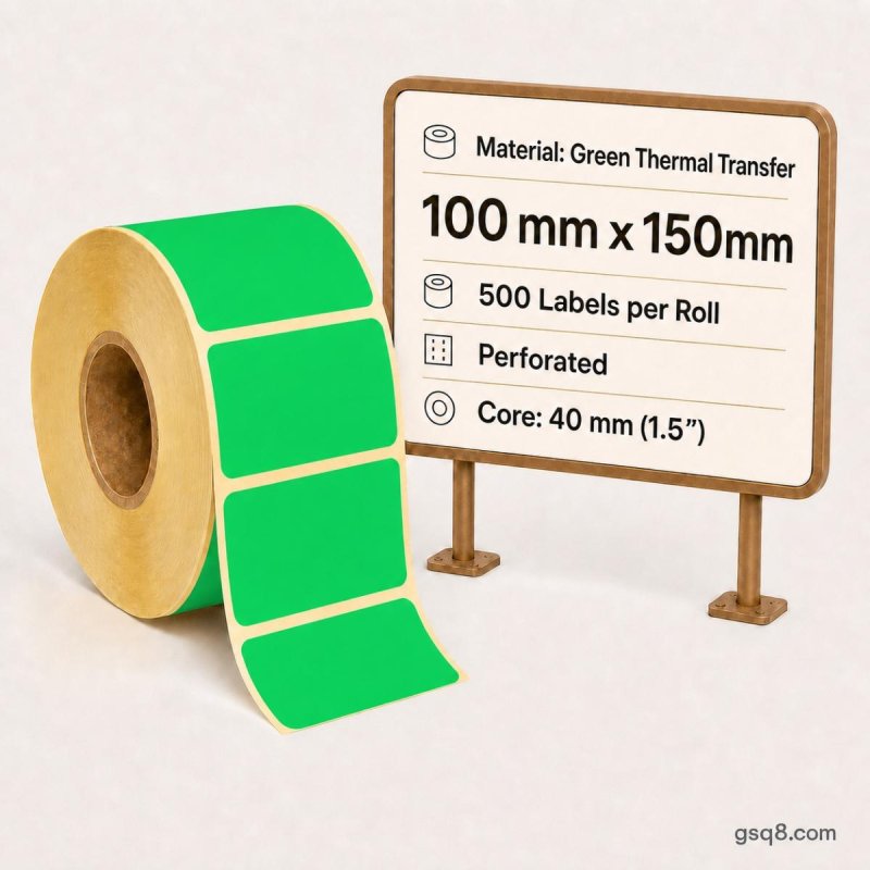 Thermal Transfer Label Green 100mm x 150mm 500/roll C-40mm | Gold Star Kuwait - Gold Star Computer Kuwait