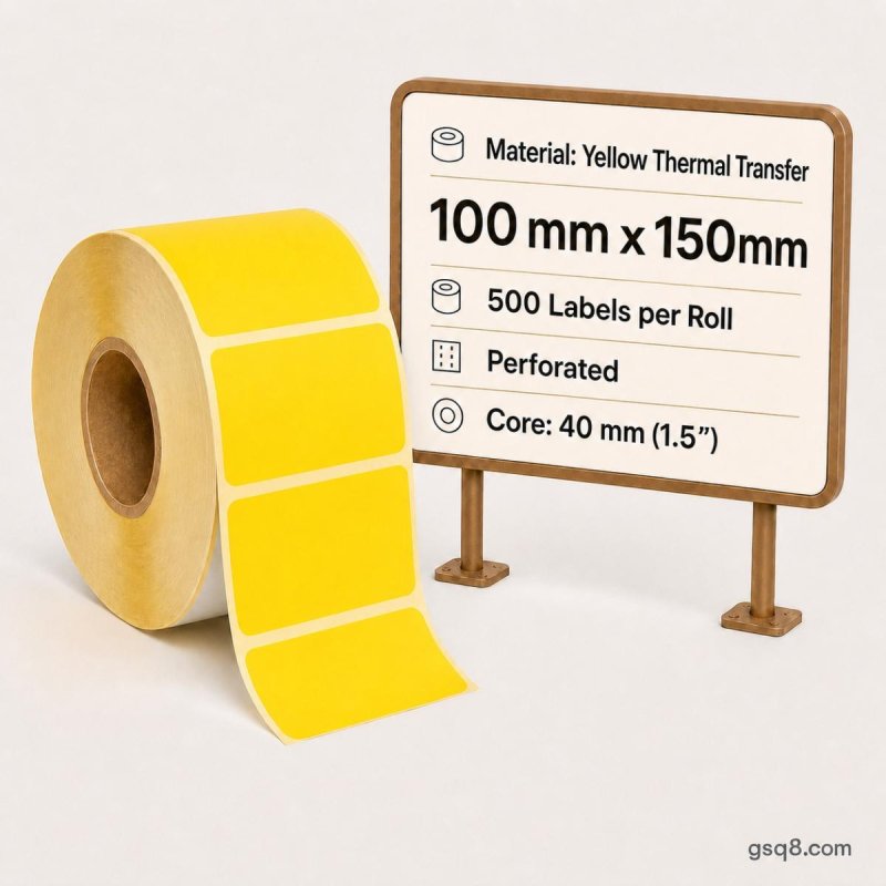Thermal Transfer Label Yellow 100mm x 150mm 500/roll C-40mm | Gold Star Kuwait - Gold Star Computer Kuwait